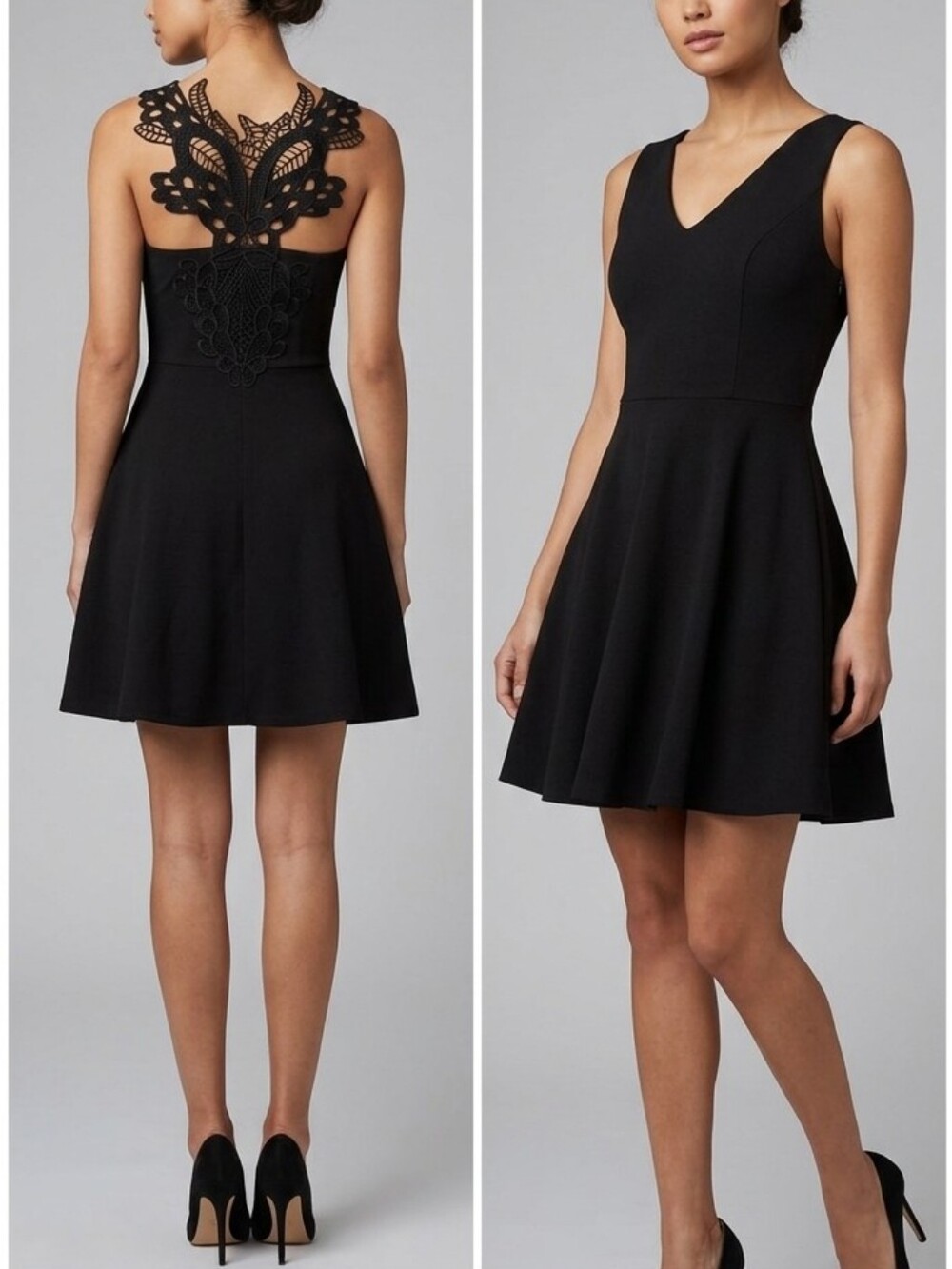 Alter'd State Classic Black Sleeveless Dress Knee Length with Lace Yoke Medium